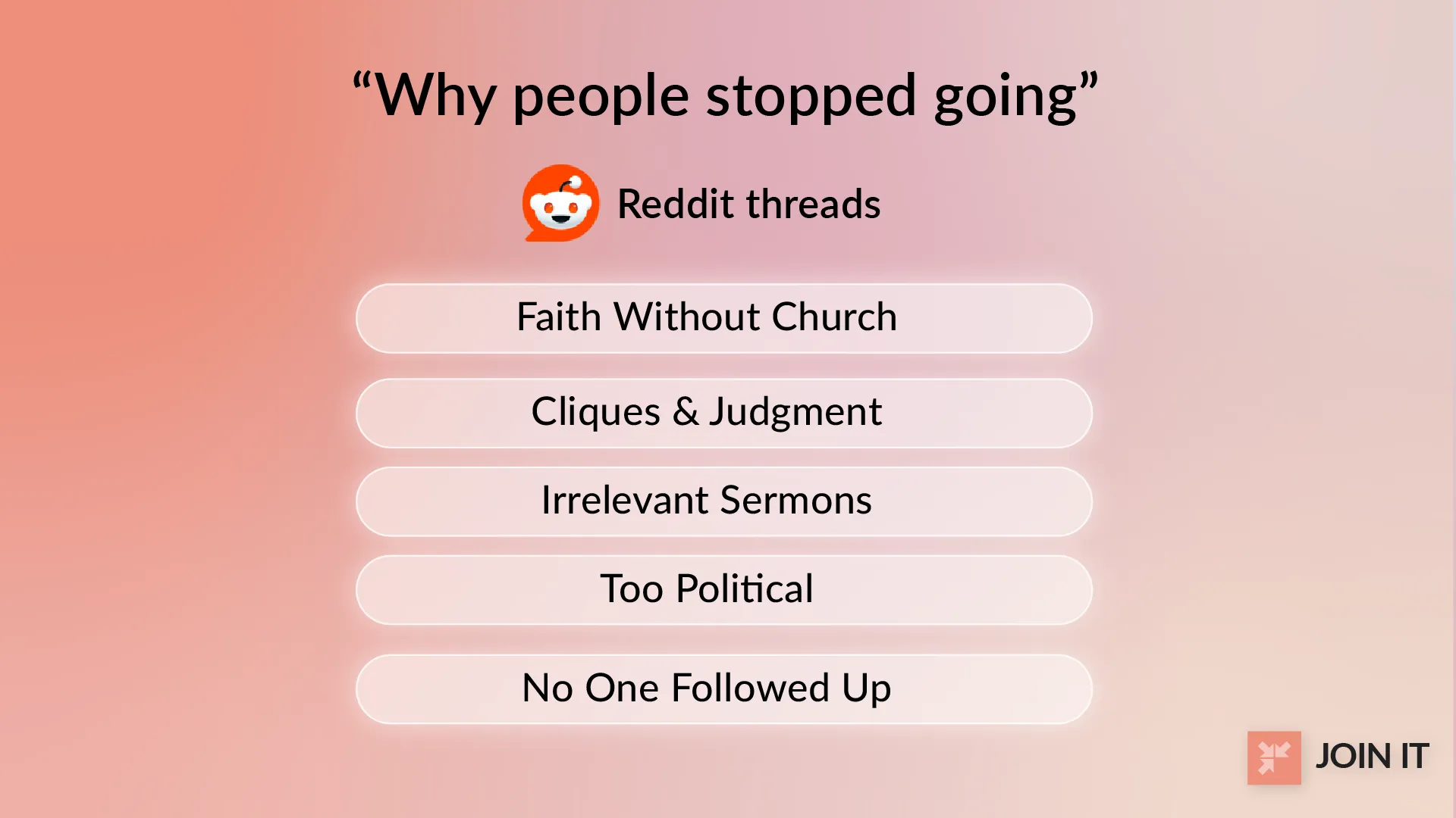 reddit discussions about why people stop goin to churches